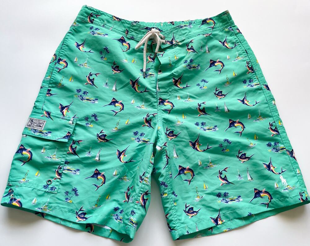 Men's Polo Ralph Lauren Teal Sword Fish Swim Trunks Size Medium